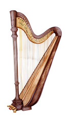 golden harp watercolor digital painting good quality