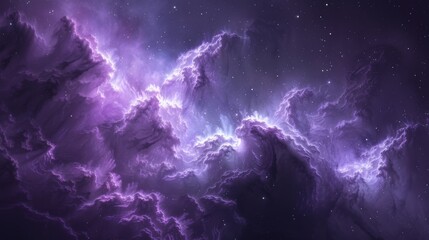 A breathtaking image of deep space showcasing an expansive purple nebula with subtle starlight...