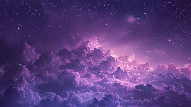 A breathtaking celestial scene of the cosmos with star-studded sky overlooking majestic purple clouds
