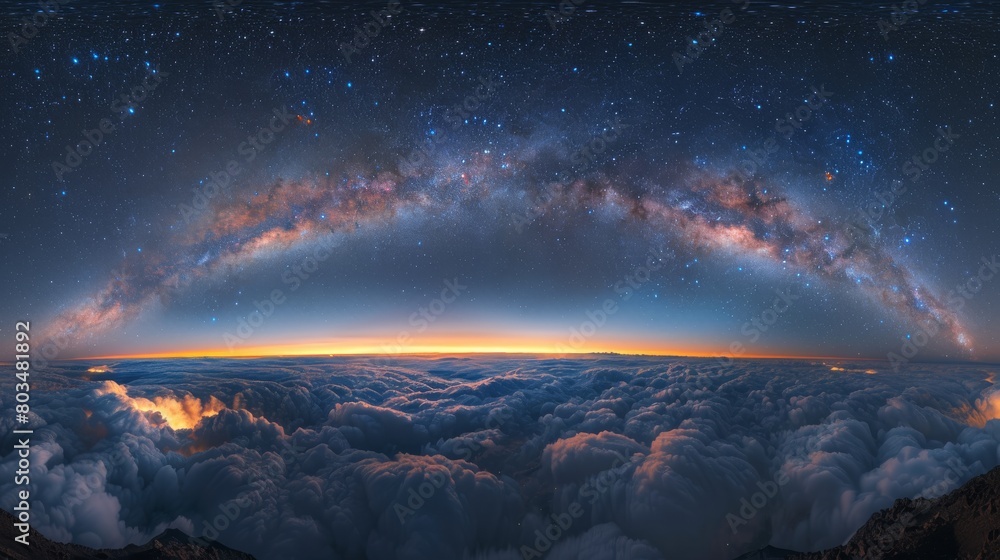 Poster the panoramic presentation exemplifies the grandeur of the milky way as it arches majestically over 