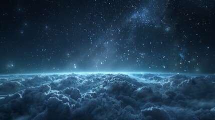An awe-inspiring nightscape showing countless stars gleaming above a thick blanket of clouds, evoking deep reflection
