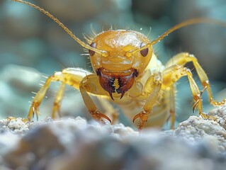 Fototapeta premium Hyperreal images of a termite queen in colony, high magnification macro shot, perfect for entomology studies and educational displays.