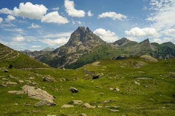 Beautiful mountains landscape in Pyrenees (Lacs d' Ayous), popular hiking route, France