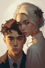 Cute young couple illustrated