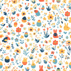 Joyful Easter Design - Colorful Bunnies, Flowers & Eggs for Greeting Cards and Gift Wraps