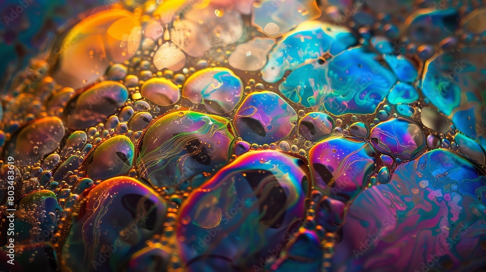 Poster An exquisite macro image showing the mesmerizing colors and patterns formed by soap bubbles