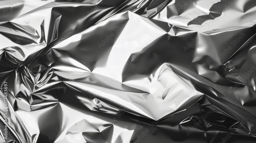 Aufkleber this close-up shot captures the intricate details and textures of crumpled silver foil with light re