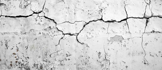 Texture of an aged white cement concrete wall, featuring a background of a cracked wall.