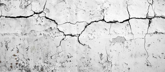 Obraz premium Texture of an aged white cement concrete wall, featuring a background of a cracked wall.