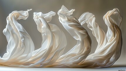 Ethereal Drift: High-Definition White Fabric Sculptures in Flight