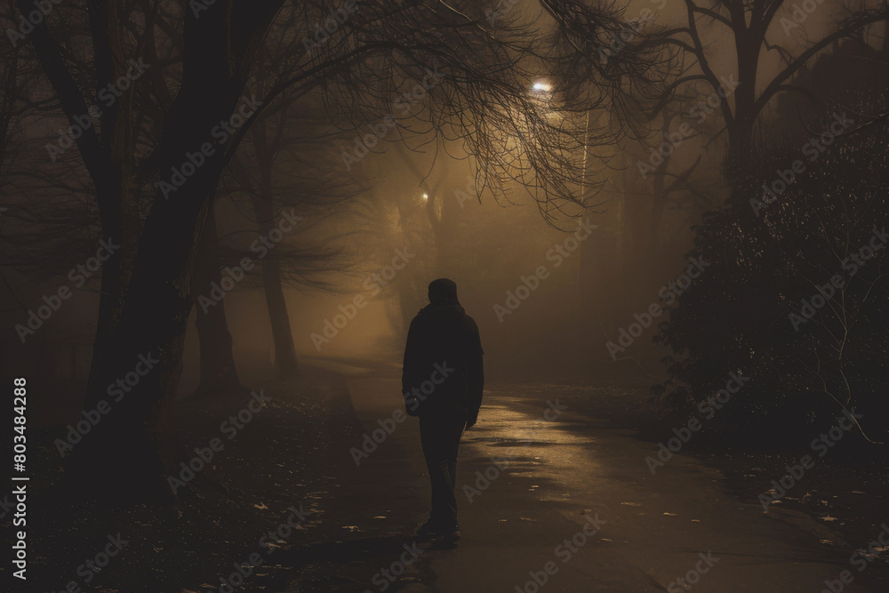 Wall mural an image depicting a dark, pathway as seen by a drunk and depressed man, symbolizing the uncertain a