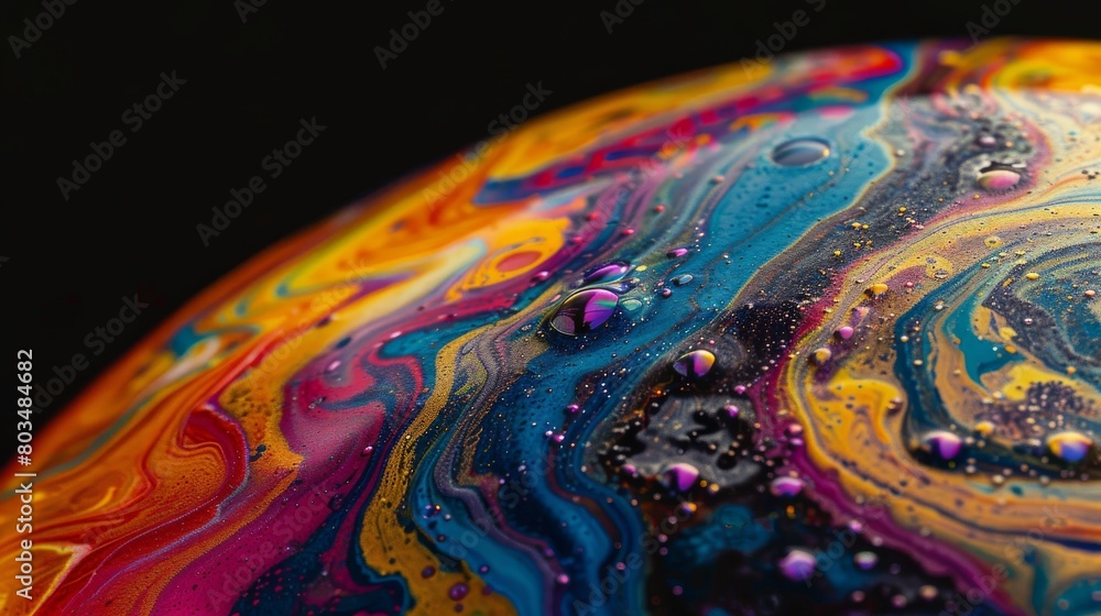 Aufkleber Macro shot of a soap bubble with a mixture of bright colors creating a psychedelic effect on a dark background