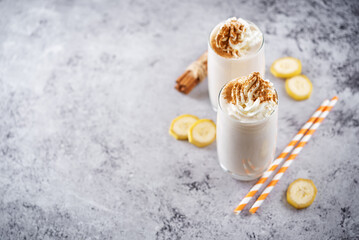 Cinnamon banana milkshake in a glass