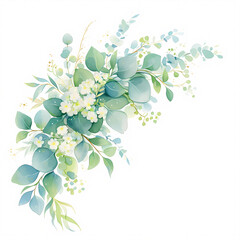 Elegant Botanical Artwork with Leafy Greenery and Eucalyptus Blossoms