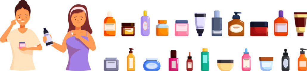 Cosmetic scrub icons set cartoon vector. Beauty peeling. Skin body sugar