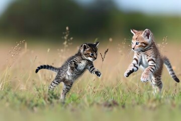 Obraz premium Cute little kitten cats having fun and a good time.