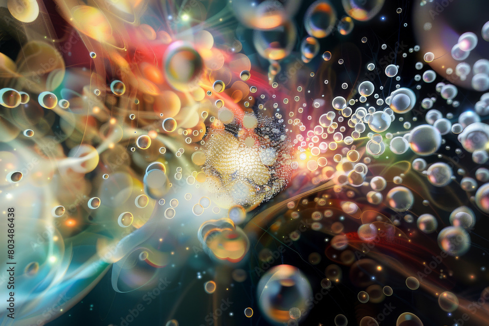 Wall mural the mysterious and intricate world of subatomic particles, showcasing a variety of particles like qu