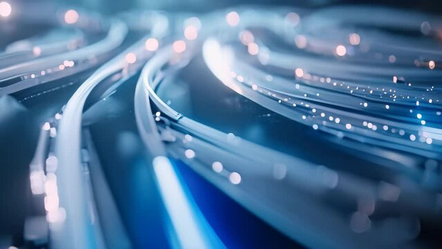 Close Up of Tangled Network of Wires in Technological Hub, Stylized, minimal representation of fiber optic cables