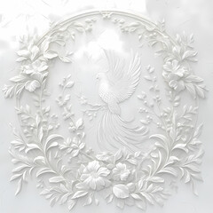 Exquisite Wall Decoration Featuring a Bird with Long Feathers and Intricate Floral Details