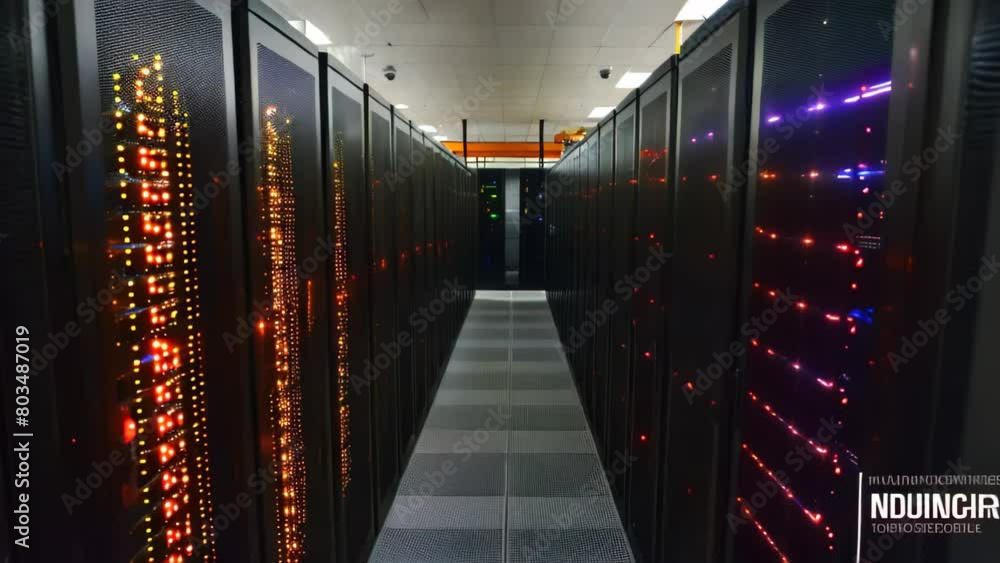 Aufkleber a row of servers in a high-capacity data center, supercomputers competing in a processing speed race