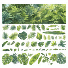 An enchanting tropical landscape featuring an array of exotic foliage isolated on a clear canvas. Perfect for advertising and branding needs.