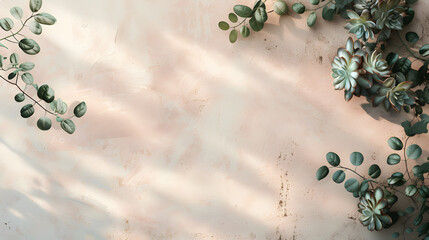 succulents and plants on a neutral background with copy space