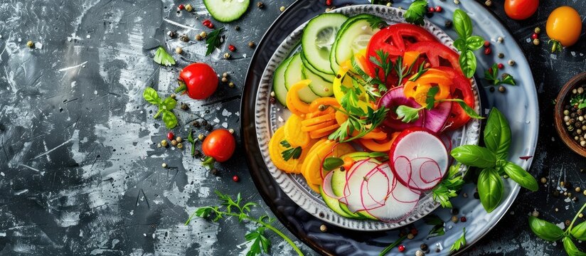 The restaurant menu cover features a plate with sliced vegetables arranged on it.