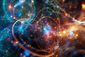 The mysterious and intricate world of subatomic particles, showcasing a variety of particles like quarks, leptons, and bosons in an artistic interpretation - Generative AI