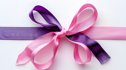 Pink and purple ribbon isolated on a white background, the concept of decorating gifts and postcards. - obrazy, fototapety, plakaty