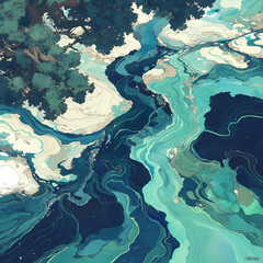 Explore the Magical Riverscape - A Stunning Hand-Painted Digital Artwork