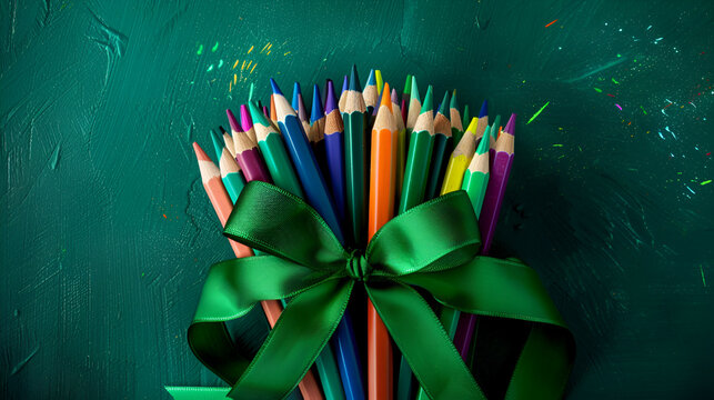 pencils on wooden background