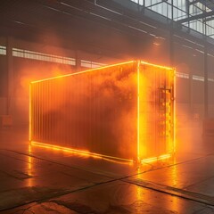 An outline of a shipping container with a faint glow emanating from within.
