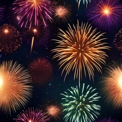 Fototapeta premium Set of vibrant fireworks exploding in the night sky5