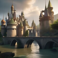 Obraz premium Group of fantasy castles with towering spires and drawbridges5