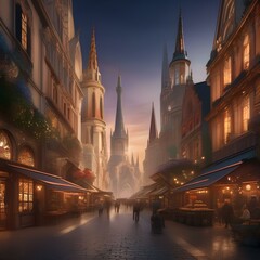 Obraz premium Array of fantastical cities with towering spires and bustling markets4