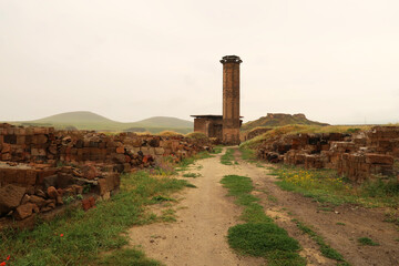 The Mosque of Minuchihr, Menucehr Camii at at the ancient site of Ani, an abandoned ruined armenian...