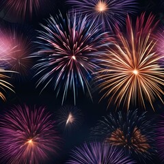 Fototapeta premium Set of vibrant fireworks exploding in the night sky4