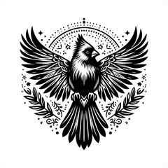 Obraz premium Cardinal bird silhouette in bohemian, boho, nature illustration