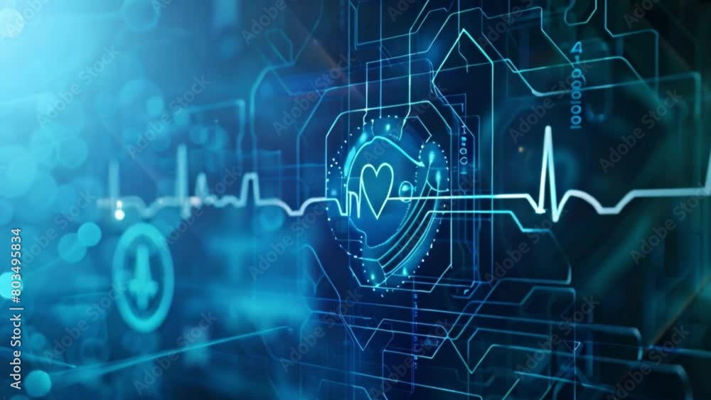 Poster An ECG line displaying a heartbeat with a detailed heart shape on it, showcasing a medical background.
