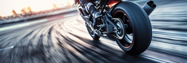 Super motorbike racing on the circuit track while driving at high speed and accelerating at full...