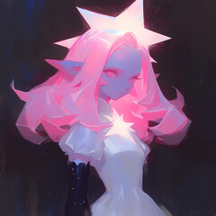 Ethereal Radiant Figure in Pink and White with Starry Aura for Artistic and Thematic Projects