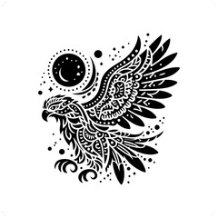 Eagle, hawk bird silhouette in bohemian, boho, nature illustration