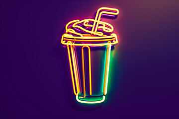 Neon cup logo design, isolated on black