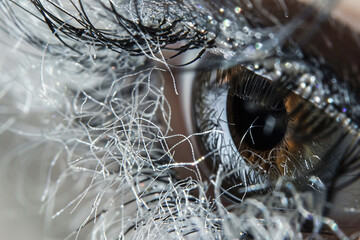 The intricate patterns and textures of false lashes, magnified in a macro view of an eye.