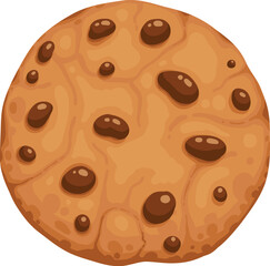 Bitten chocolate chip cookie. Crunch homemade brown biscuit broken with crumbs. Cartoon baked round choco cookie bite animation vector. Illustration animation disappear choco crumb piece bakery