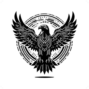 recommend clip art: Eagle, hawk bird silhouette in animal cyberpunk, modern futuristic illustration