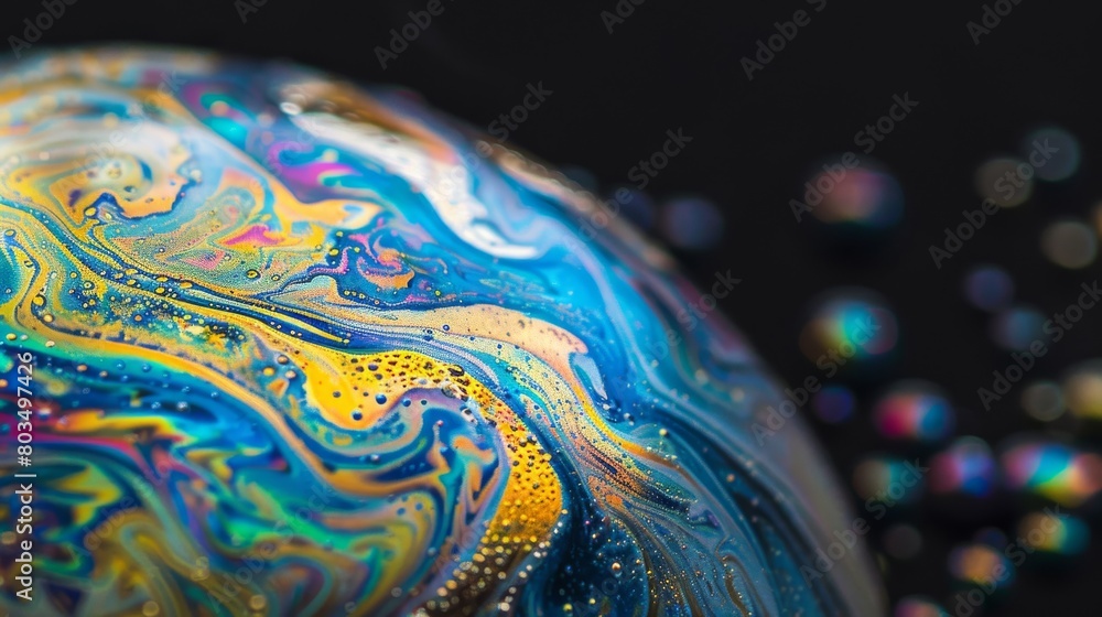 Poster This macro shot shows the colorful swirls and intricate patterns of a soap bubble surface