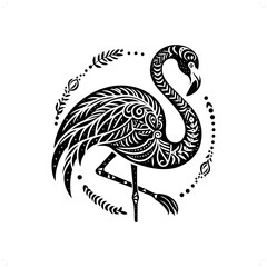 bird Flamingo silhouette in bohemian, boho, nature illustration