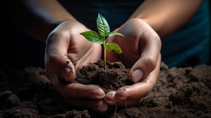 A person is holding a small plant in their hands