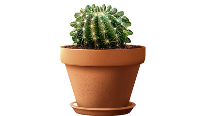 A clay flowerpot with a cactus on a transparent background. PNG format, This PNG file, with an isolated cutout object on a transparent background. 